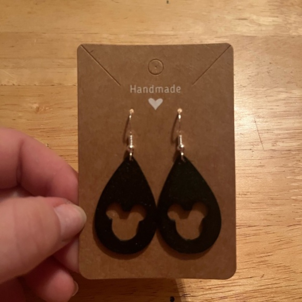 Handmade Black Mickey Teardrop Earrings made with a 3D Printer.